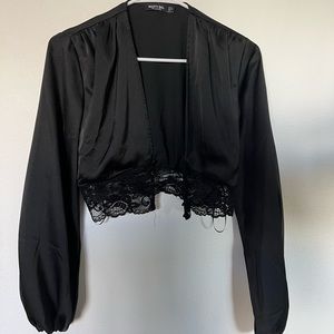 Nasty Gal Deep V Crop Top Lace Detail